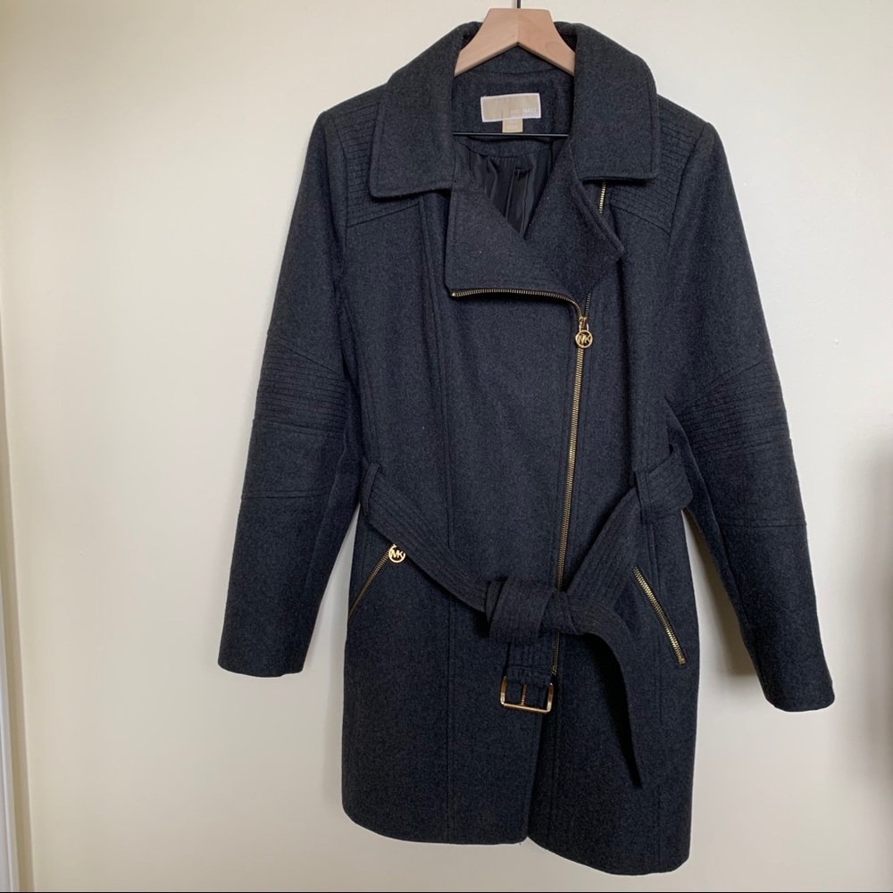 Michael Kors Asymmetrical Belted Wool Coat